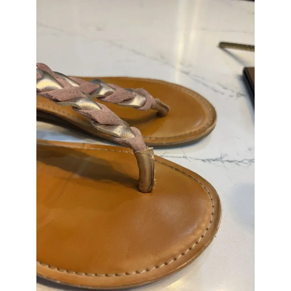 American Eagle Outfitters Sandals Womens 8 Thong Pink‎ Leather T-Strap Flats